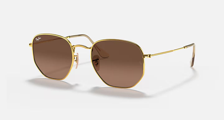 Ray-Ban Hexagonal Flat Lenses Γυαλιά Ηλίου Gold με Καφέ Φακούς