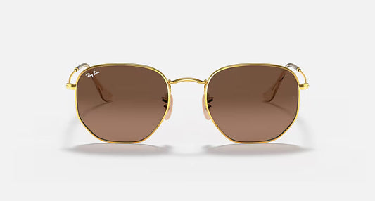 Hexagonal Flat Lenses Γυαλιά Ηλίου Gold με Καφέ Φακούς