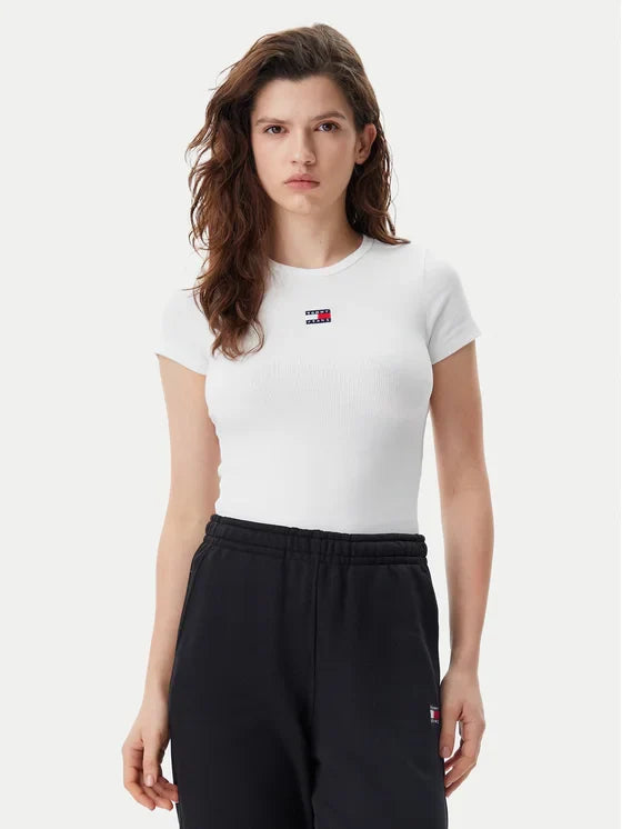 T-Shir Badge Λευκό Slim Fit
