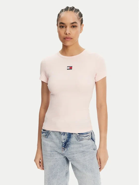 T-Shir Badge Ροζ Slim Fit