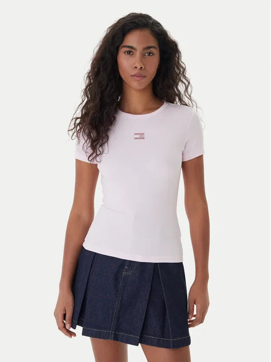 T-Shir Badge Ροζ Slim Fit