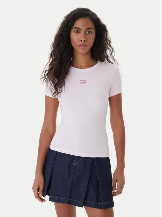 T-Shir Badge Ροζ Slim Fit